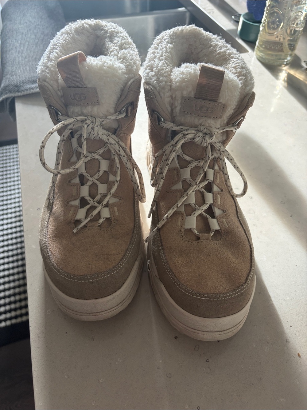 UGG Kids Chestnut Suede Shearling-Lined Lace-Up Boots